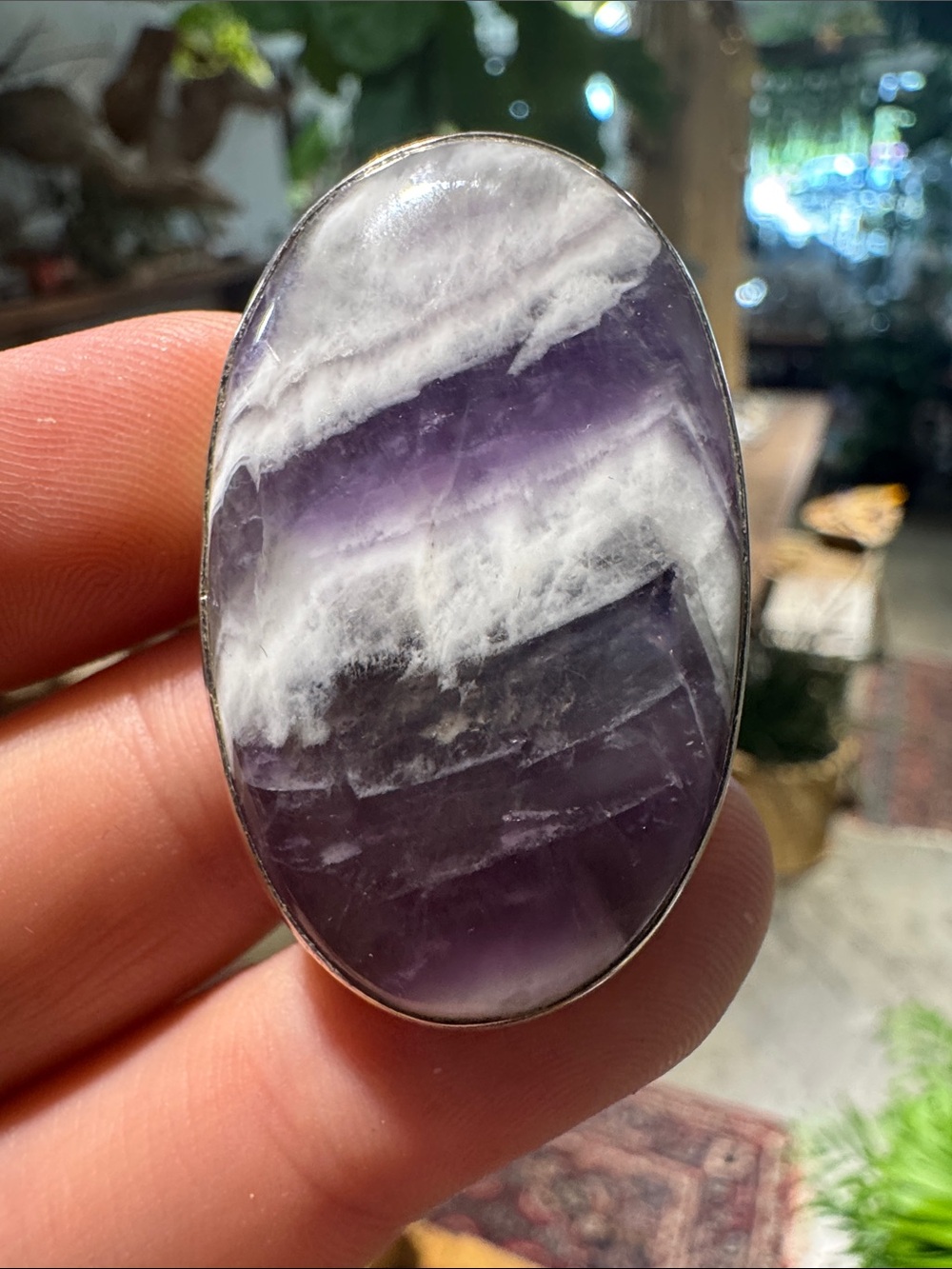 Sterling Silver Chevron Amethyst Ring - Purple and White adjustable